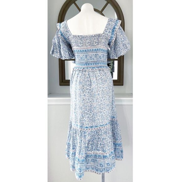 Bell Ashley Ruffled Puff Sleeve Midi Dress in Blue White, NWT, Size XL - Picture 9 of 16